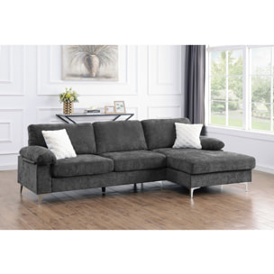 Canapé d'angle droit en tissu chenille "Jade" - 3 places - Gris
