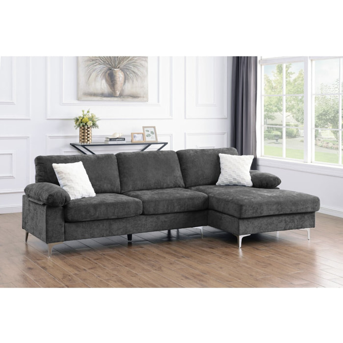 Canapé d'angle droit en tissu chenille "Jade" - 3 places - Gris