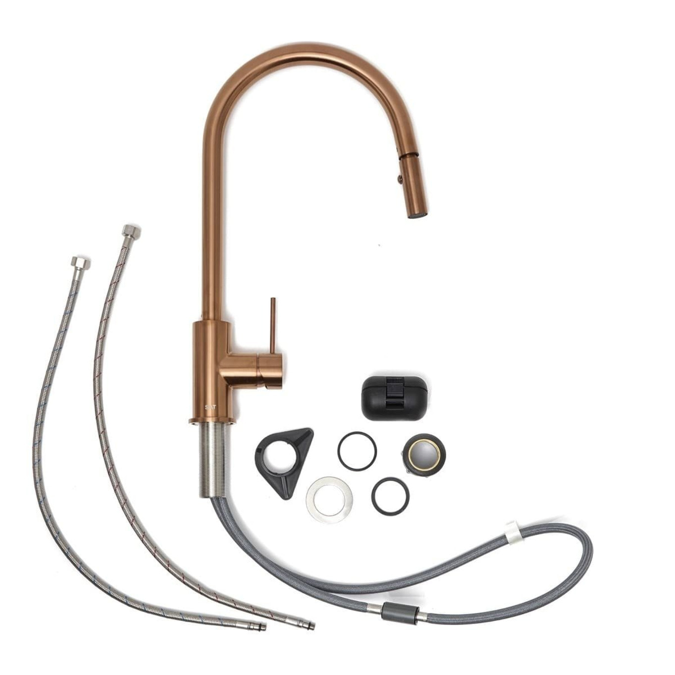 Aurum mitigeur évier à levier sur pied 44 cm avec douchette extractible 2 jets, or rose brossé (SATBAUR286BRG)