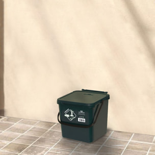 Cubo de polipropileno con la manija y la cubierta, de color verde, 7 lt. 225x240x205 mm, con la identificación de residuos pegatina