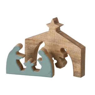J-Line Crèche - bois de manguier - naturel/turquoise - large