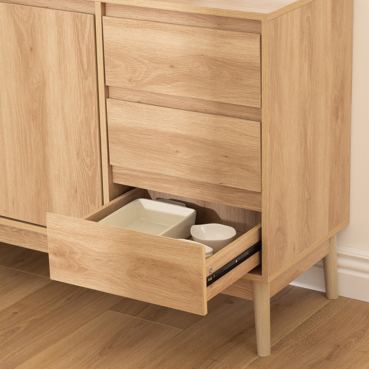 Buffet placard 3 tiroirs effet chêne naturel "Abana"