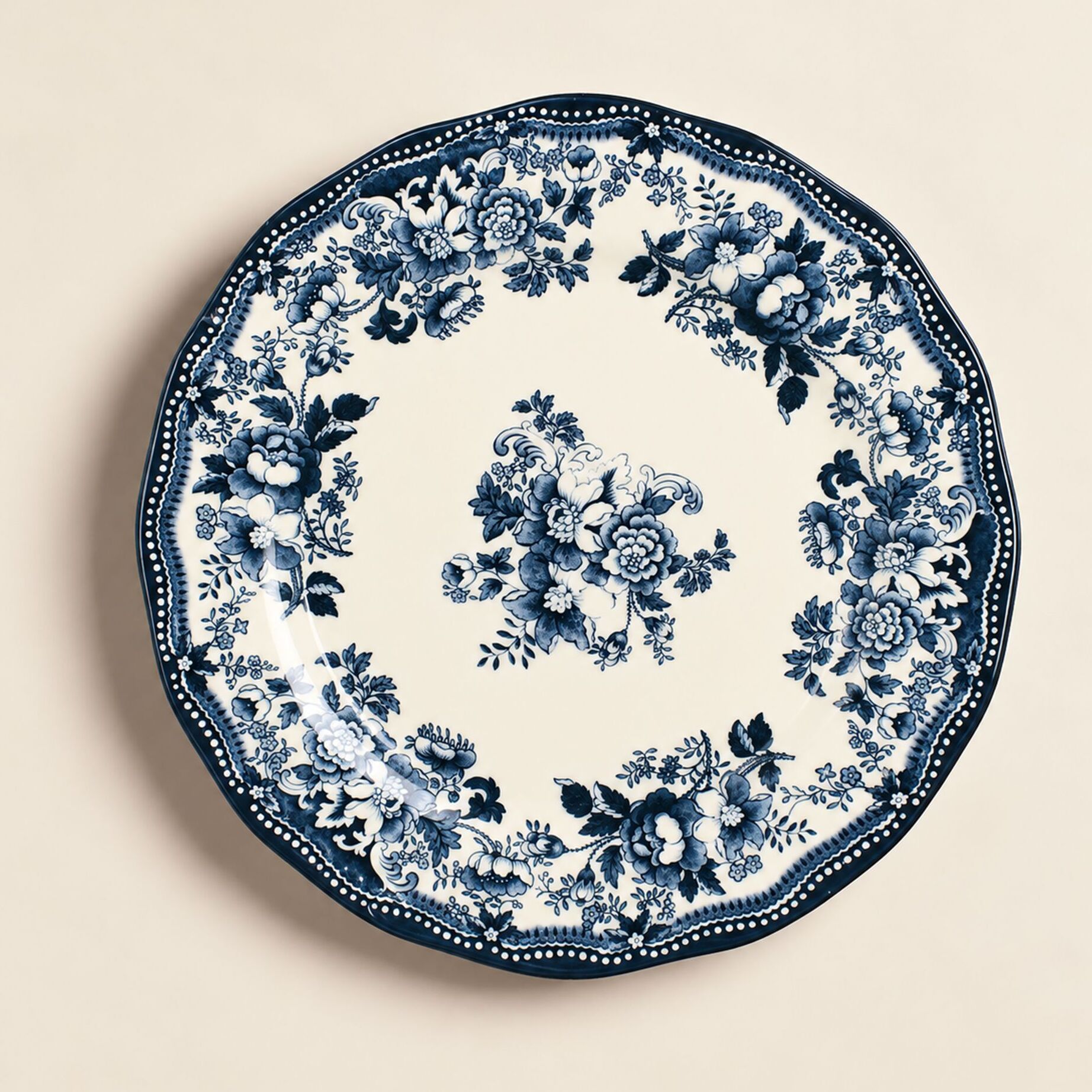 Lot de 6 assiettes plates 26cm fleuries en grès bleu  FAUSTINE