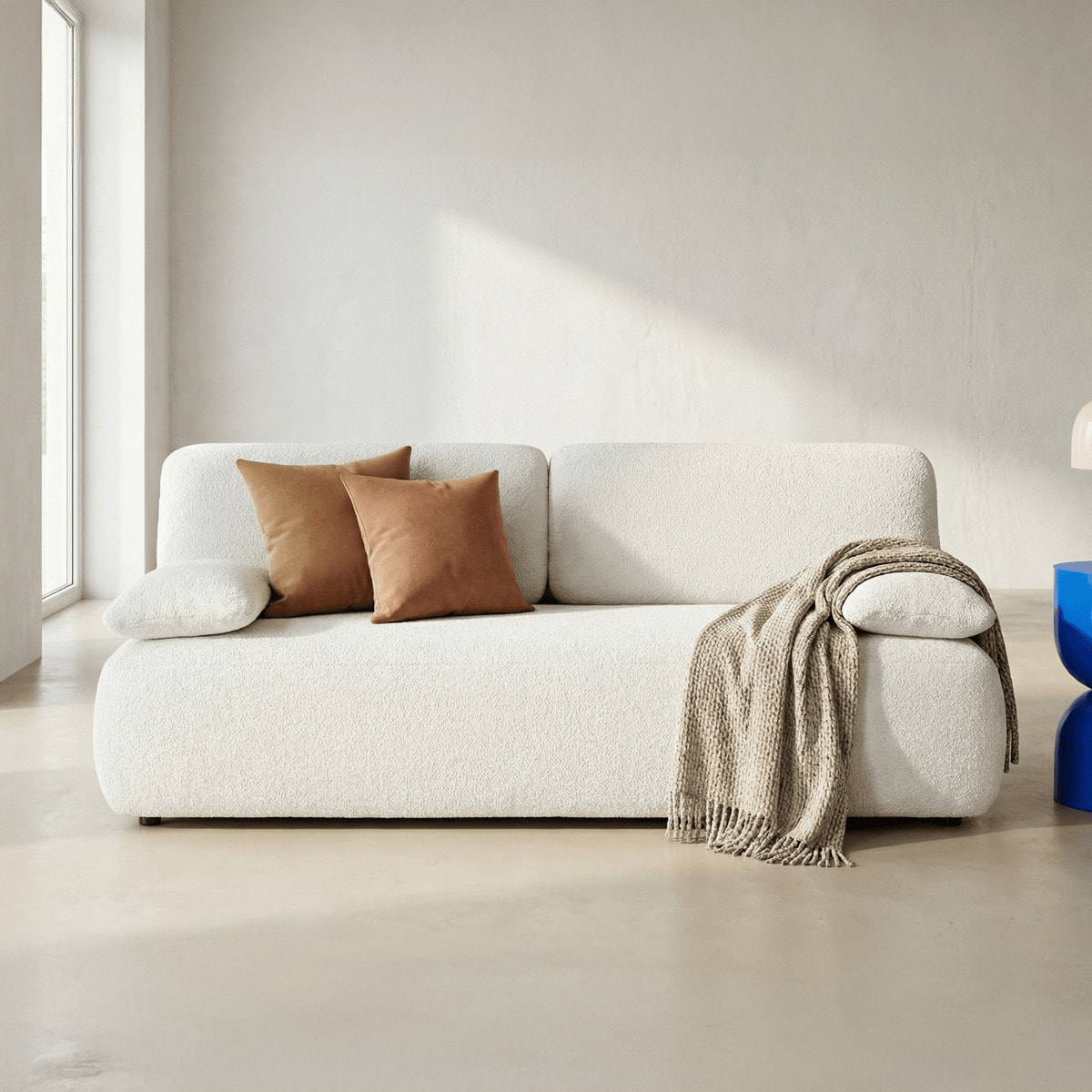 Canapé convertible 3 places avec coffre en tissu bouclette - GEMMA