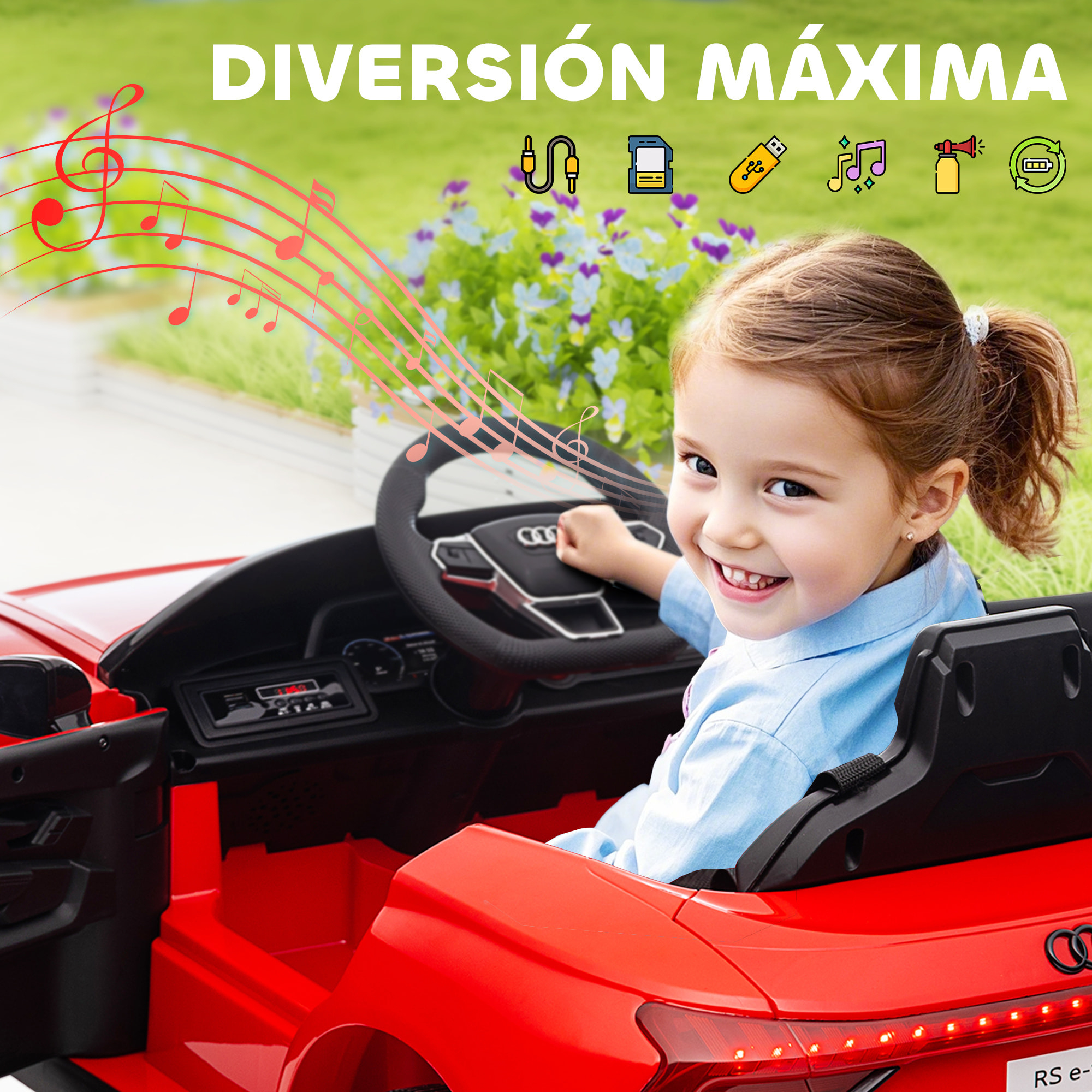 Coche Eléctrico para Niños de +3 Años AUDI RS e-tron GT Coche de Batería 12V con Mando a Distancia Faros LED Bocina Música USB y Apertura de Puerta 3-5 km/h Rojo