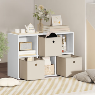 Estantería de 6 Cubos, Librería, Estantería para Libros con 3 Cajones de Tela, Horizontal o Vertical, para Salón, Dormitorio, Estudio, 53,7x30x79,8 cm, Blanco y Beige