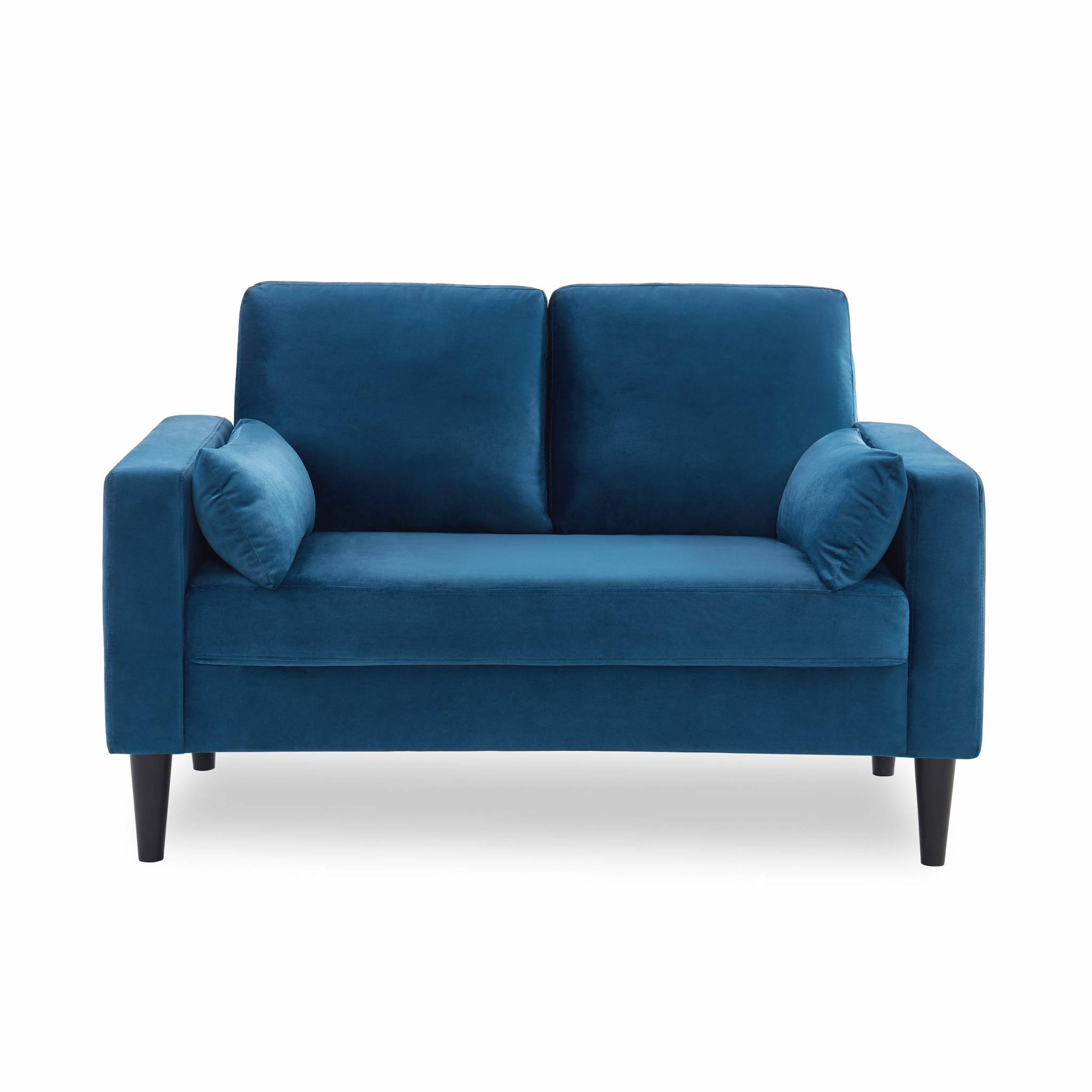 Canapé 2 places vintage bois d'eucaluptys, d'hévéa et velours BJORN