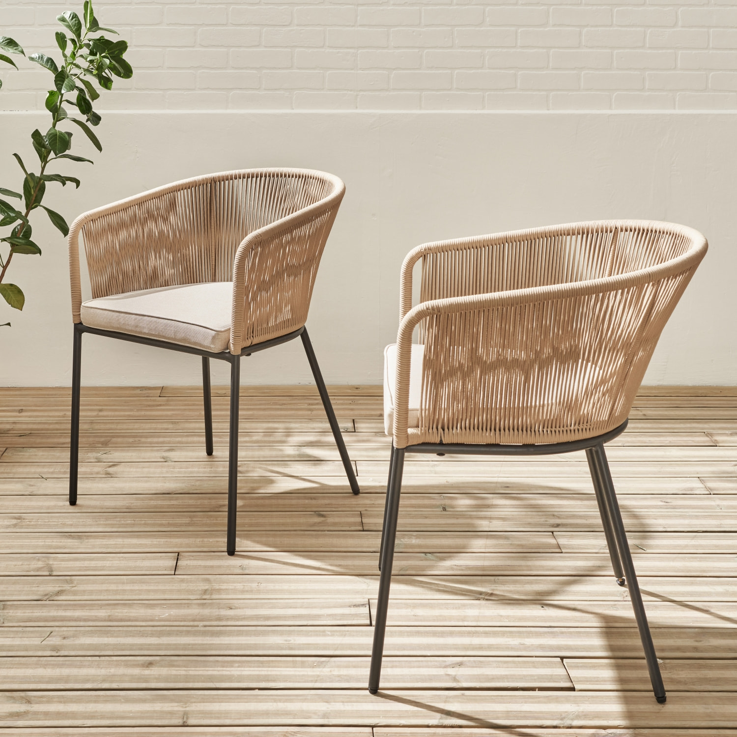 Fauteuil de jardin acier galvanisé et cordes (lot de 2) SANTOS