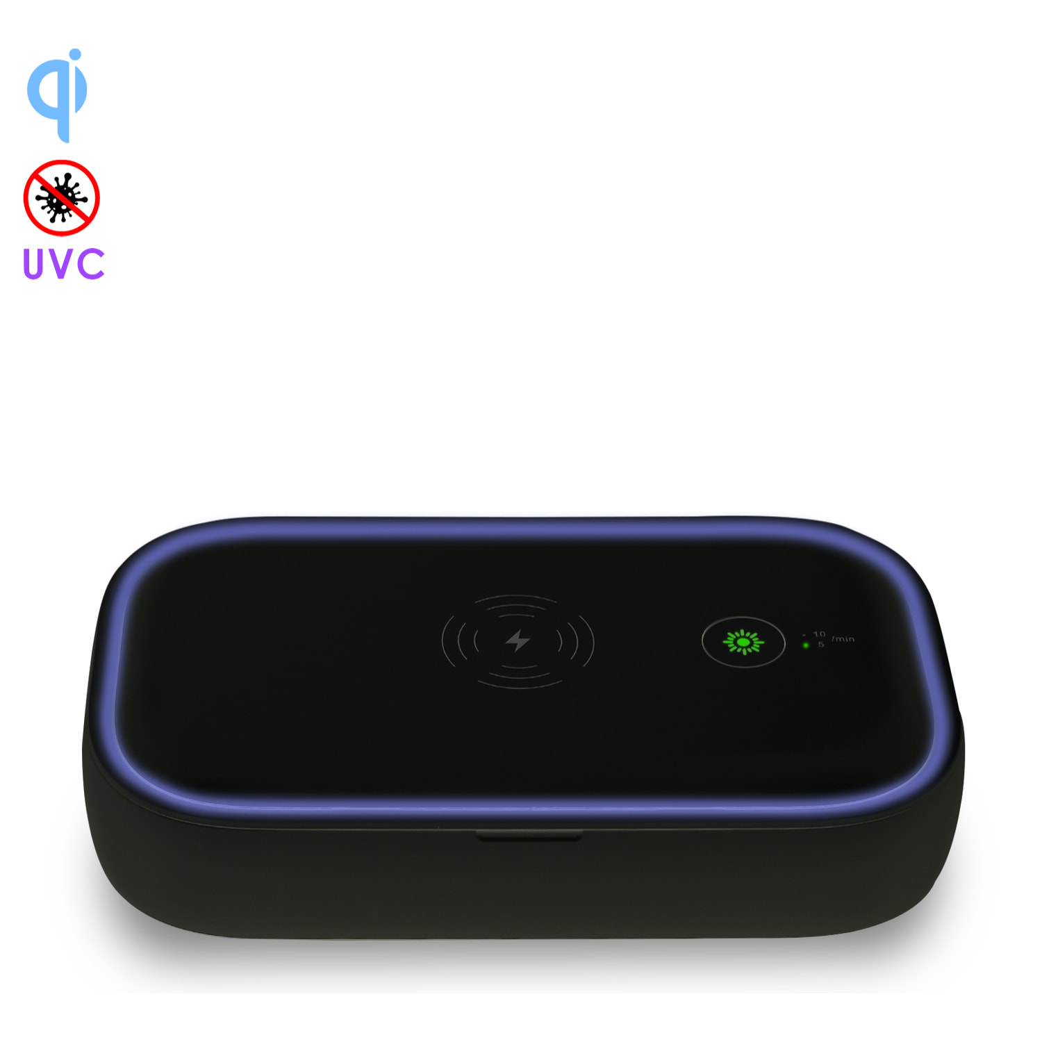 Scatola di sterilizzazione UV con caricabatterie wireless Qi e funzione di aromaterapia.