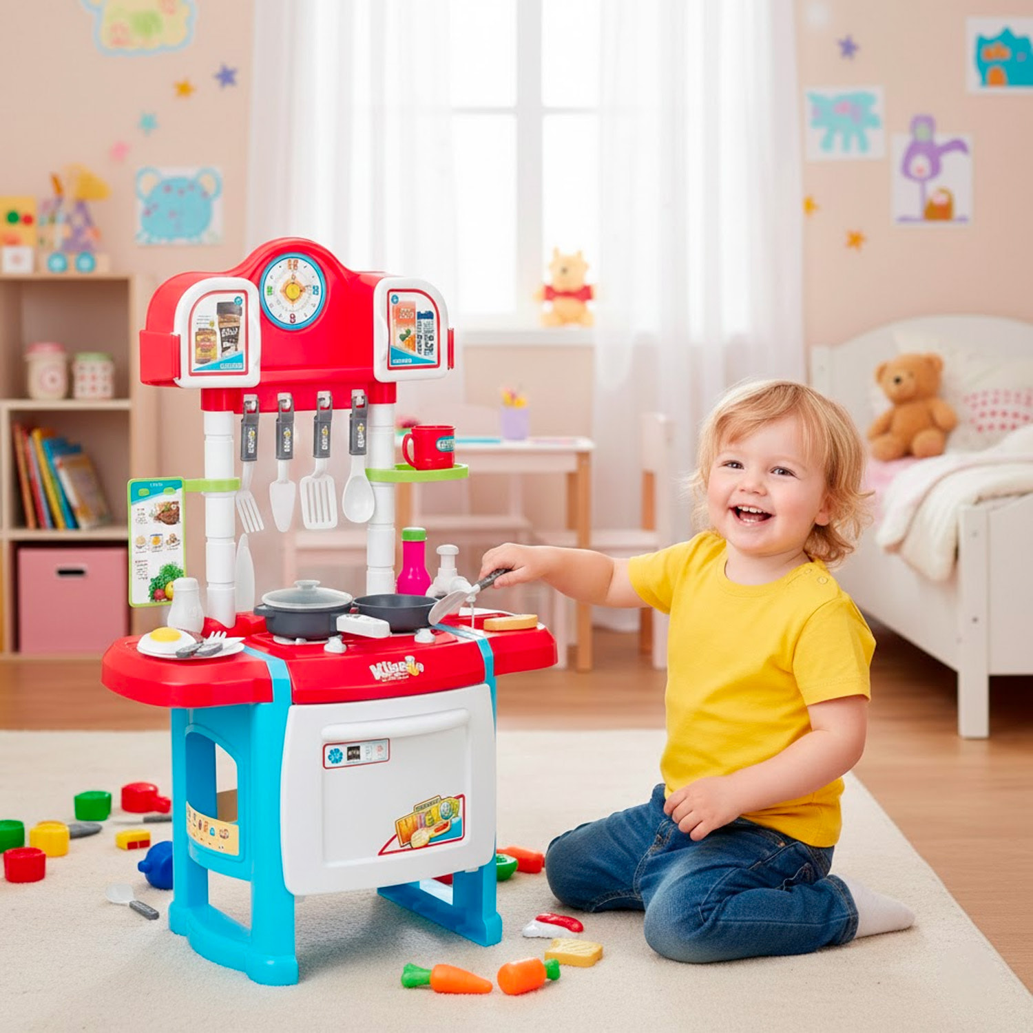 Cucina Giocattolo Per Bambini Con Luci E Suoni Realistici 18 Accessori Rubinetto Con Riciclo Dell'Acqua Set Cucina Educativo 3–8 Anni Blu E Bianco