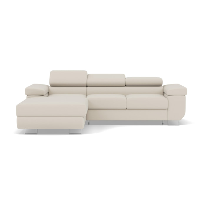Pablo - canapé d'angle gauche - 6 places - convertible avec coffre et têtières réglables - en velours - Beige