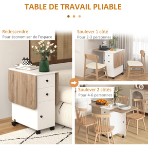 Table pliable de cuisine salle à manger - 2 tiroirs, placard, niche - panneaux aspect bois chêne blanc