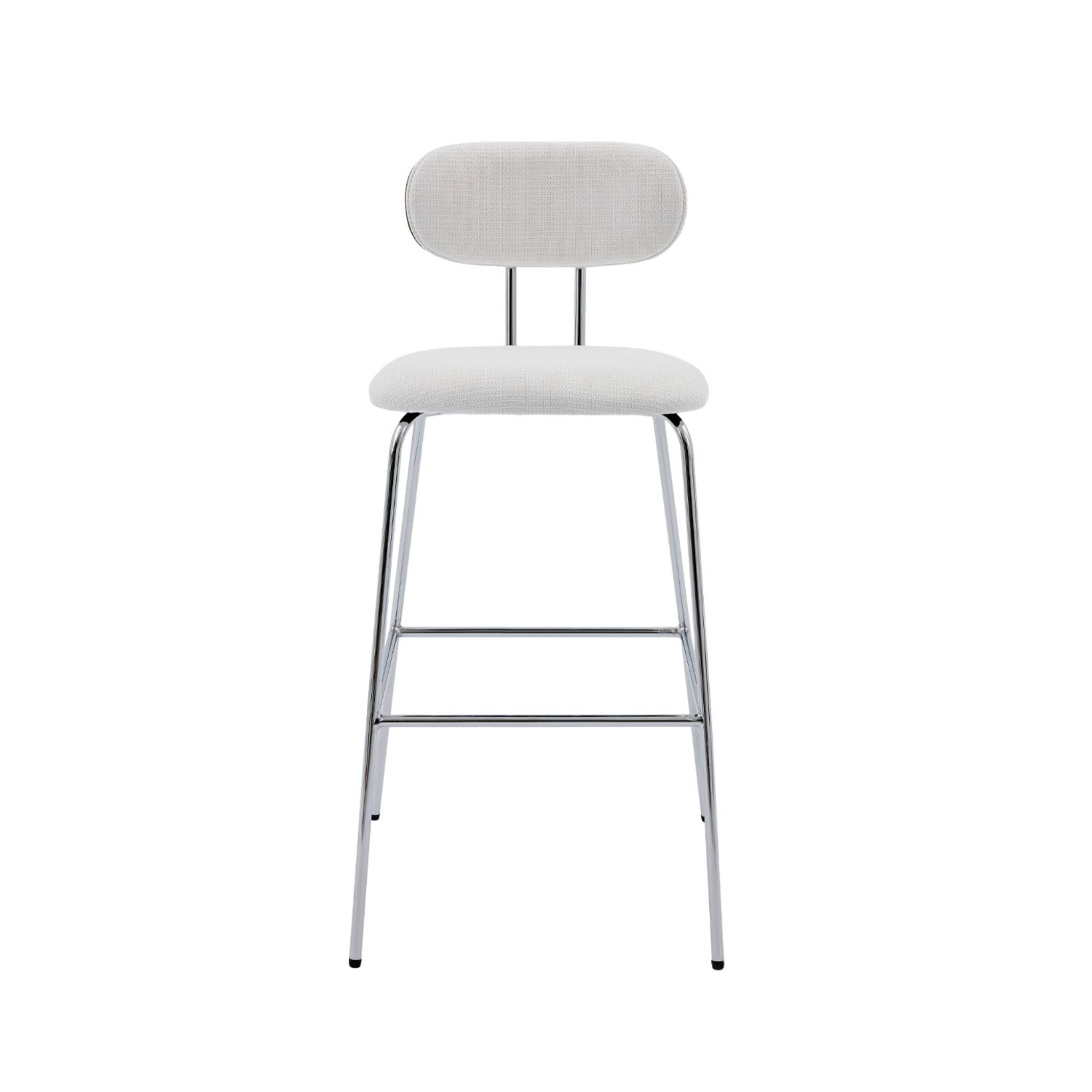 2 tabourets de bar décor bois courbé teinté noyer et tissu déperlant blanc. pieds métal chromé - L 44 x P 51 x H 103cm - Erin