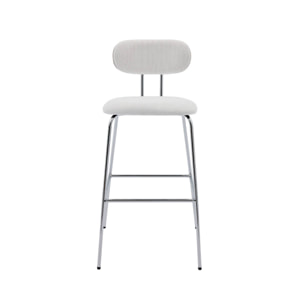 2 tabourets de bar décor bois courbé teinté noyer et tissu déperlant blanc. pieds métal chromé - L 44 x P 51 x H 103cm - Erin