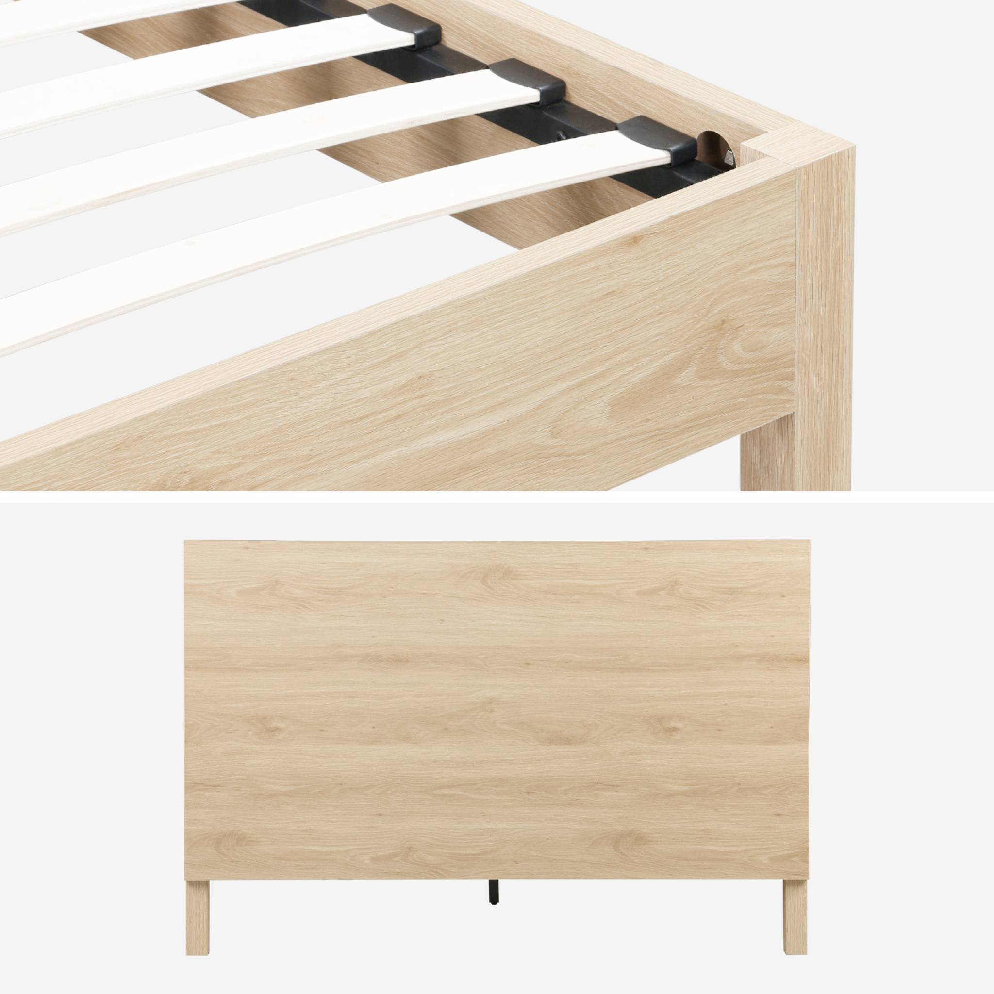 Lit avec sommier à lattes et tête de lit 140x190cm décor bois LINEAR