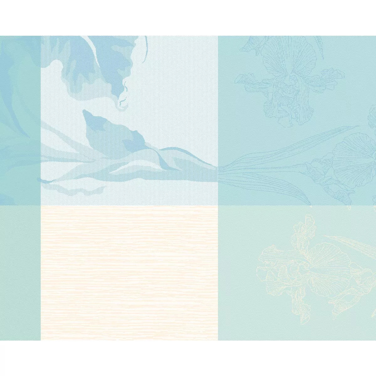 Set pur coton enduit motif jacquard Mille iris d'eau aqua