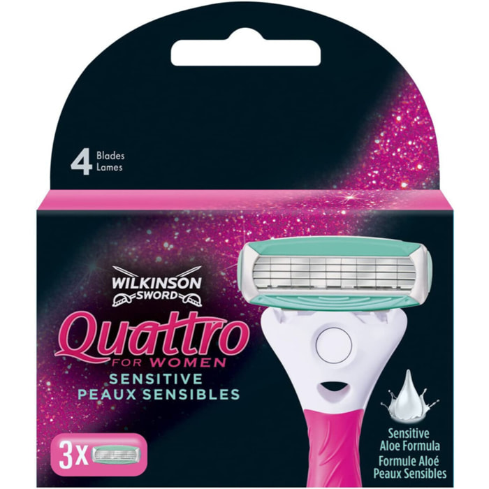 Pack de 2 - Wilkinson - Lames Quattro For Women Sensitive X 3