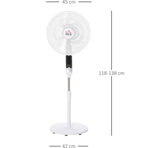 Ventilateur sur pied Ø 45 cm hauteur réglable oscillant silencieux 50 W avec télécommande timer 3 modes 3 vitesses blanc