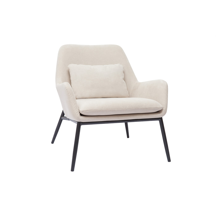 Fauteuil design en tissu effet velours beige et métal noir MAXINE