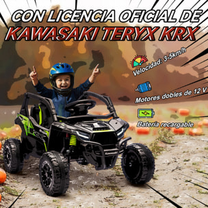 Coche Eléctrico para Niños 12V, Kawasaki Teryx KRX 1000, Coche de Batería UTV con 2 Motores, Control Remoto 2,4G, Suspensión Trasera, Faros, USB, para Niños de +3 Años, Negro