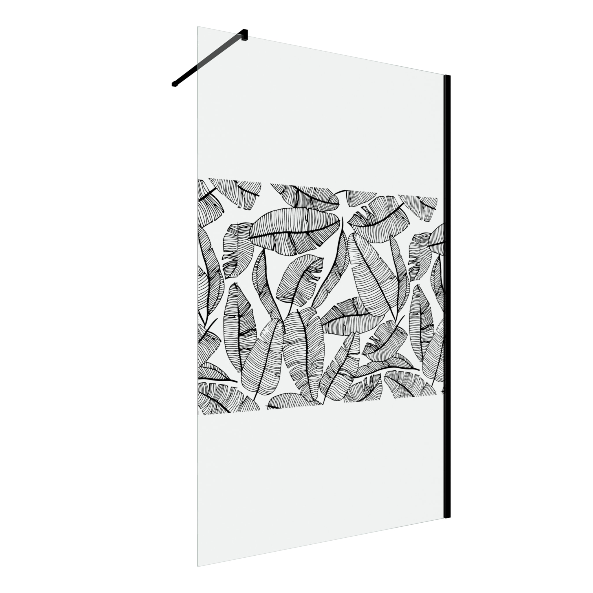 Paroi de Douche 120x195cm Serigraphie Type Jungle - Verre 5mm - Bras de Fixation Redecoupable