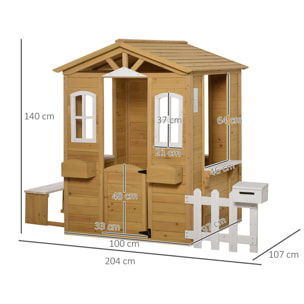 Casita Infantil de Exterior de Madera 204x107x140cm +3 Años Madera Natural