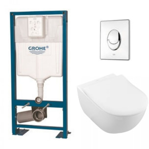 Pack wc suspendu sans bride Subway 2.0 + abattant + plaque chromée + bâti Grohe