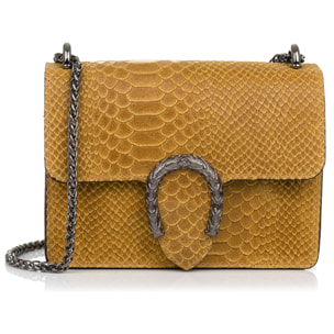 Lorenza Bolso de mano Mujer.Piel auténtica Gamuza Grabado Serpiente