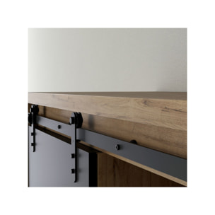 Buffet bas en bois effet chêne & noir 214cm - FACTORY