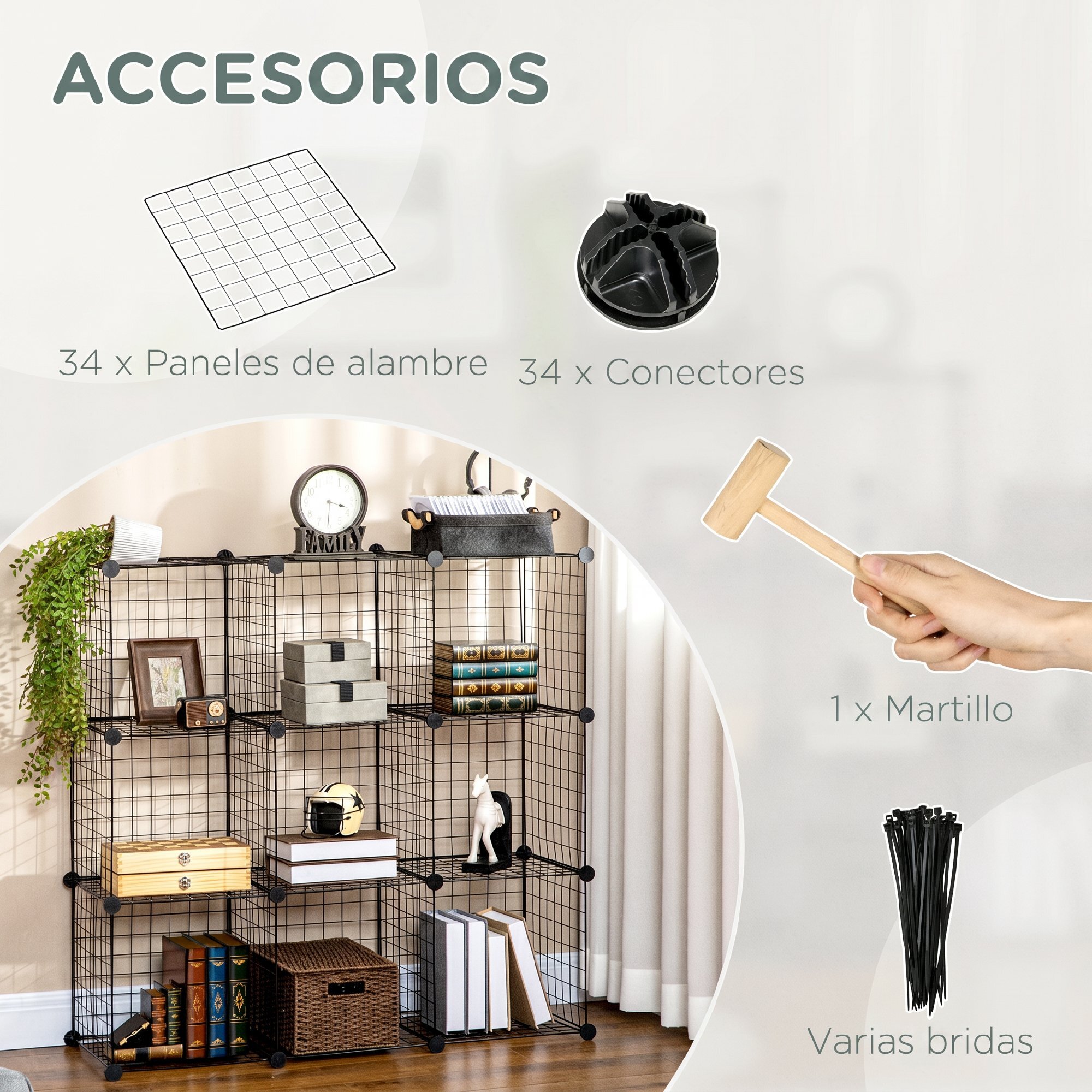 Estantería Modular de 9 Cubos, Estantería Apilable de Alambre DIY, Organizador de Almacenamiento Multiuso, para Salón, Dormitorio, Negro