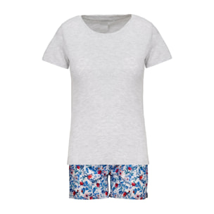 Pigiama leggero DONNA cotone bianco fiori blu
