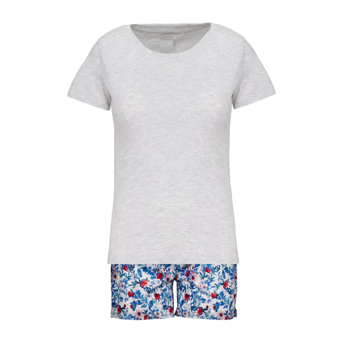 Pigiama leggero DONNA cotone bianco fiori blu