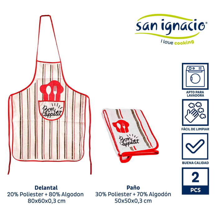 Set delantal paño cocina rizo bon appeti colección kinvara