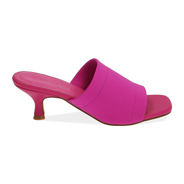 Mules fucsia in lycra, tacco 6,5 cm