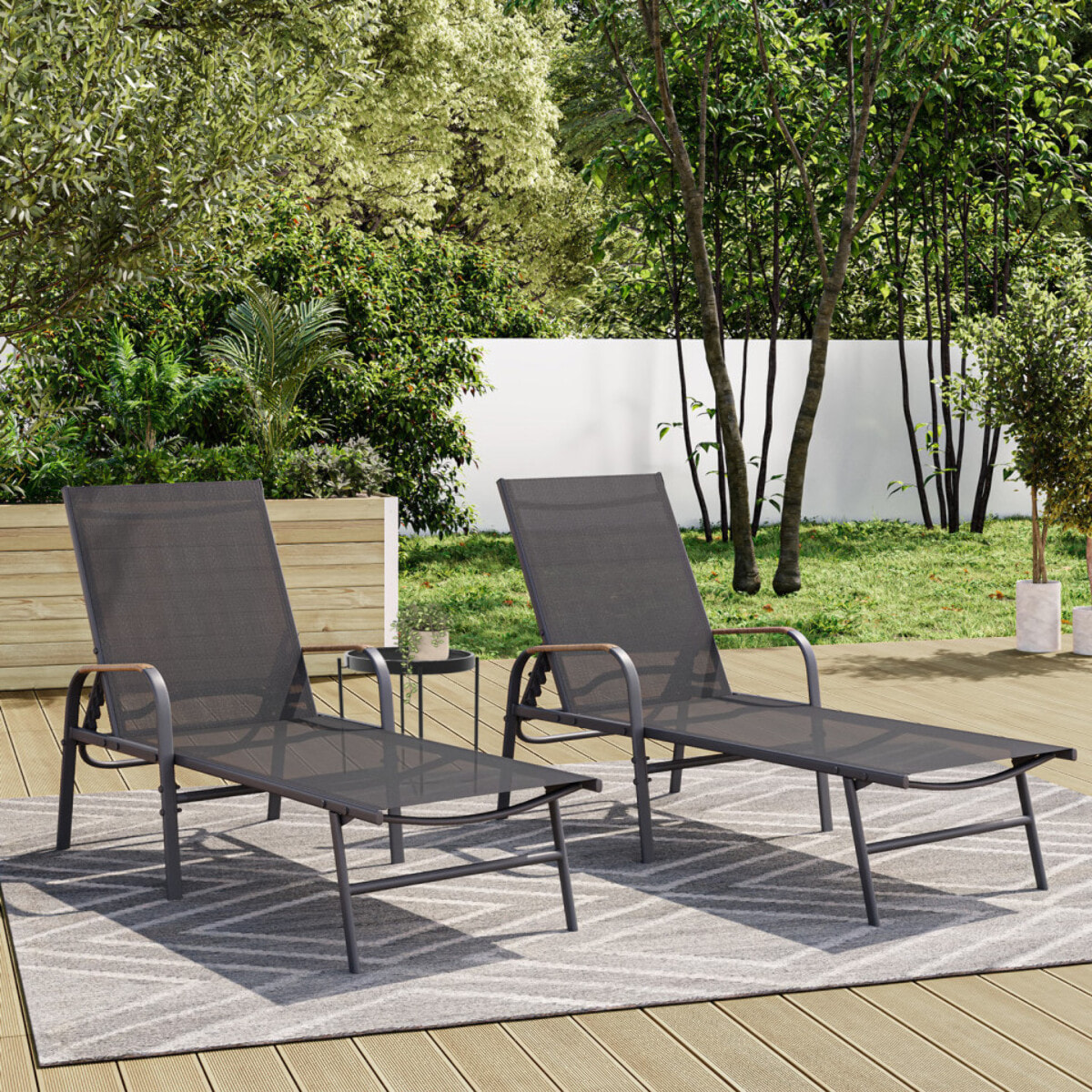 Transats inclinables Ozéa 5 positions textilène - lot de 2