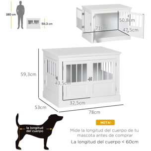 Jaula para Perros, Mesa Auxiliar, Casa para Mascotas Moderna con 3 Puertas Francés con Cierre Magnético, para Perros Pequeños, 78x53x59,3 cm, Blanco