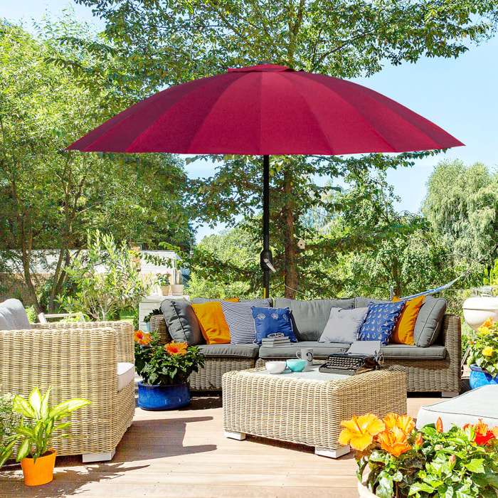 Sombrilla Terraza Exterior Ø250 cm Sombrilla de Jardín con Ángulo Inclinable y Manivela Impermeable Parasol para Patio Terraza Rojo Burdeos