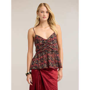 Motivi - Top peplum in georgette fil coupé con stampa - Rosso