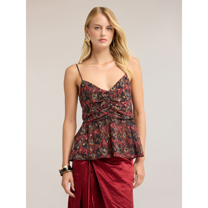 Motivi - Top peplum in georgette fil coupé con stampa - Rosso