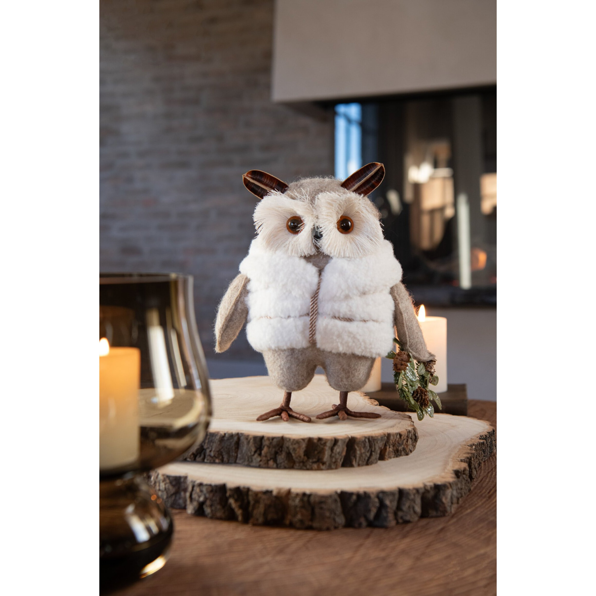 J-Line figurine Hibou + Manteau - polyester - beige/blanc - small