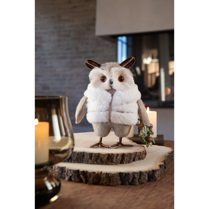 J-Line figurine Hibou + Manteau - polyester - beige/blanc - small