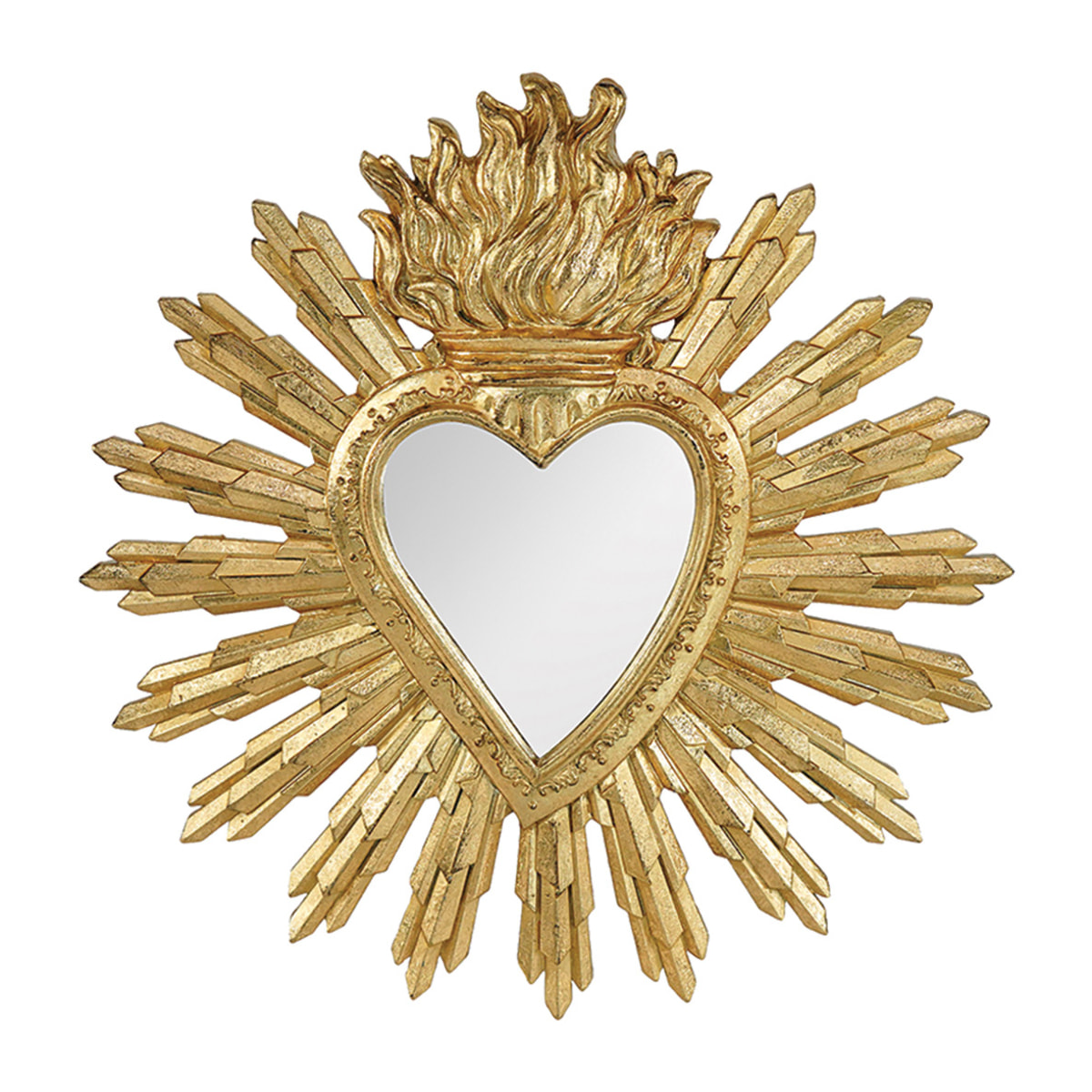 Ex-voto miroir décoratif en forme de coeur - Doré