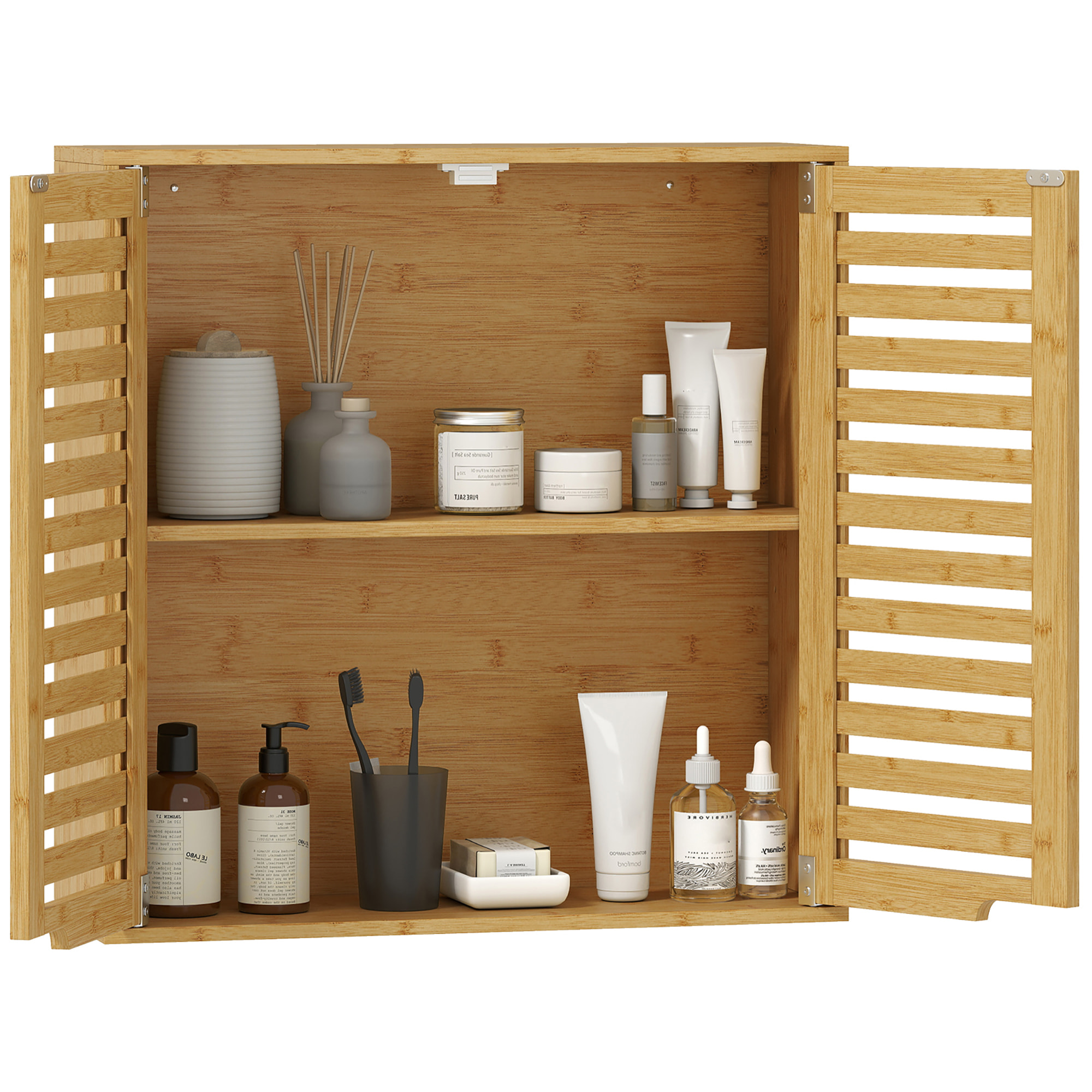 Armario de Baño de Pared de Bambú, Mueble de Baño Colgante con Estante Ajustable, Puertas de Lamas, Armario de Almacenamiento para Cocina, Lavadero, sobre el Inodoro, Natural