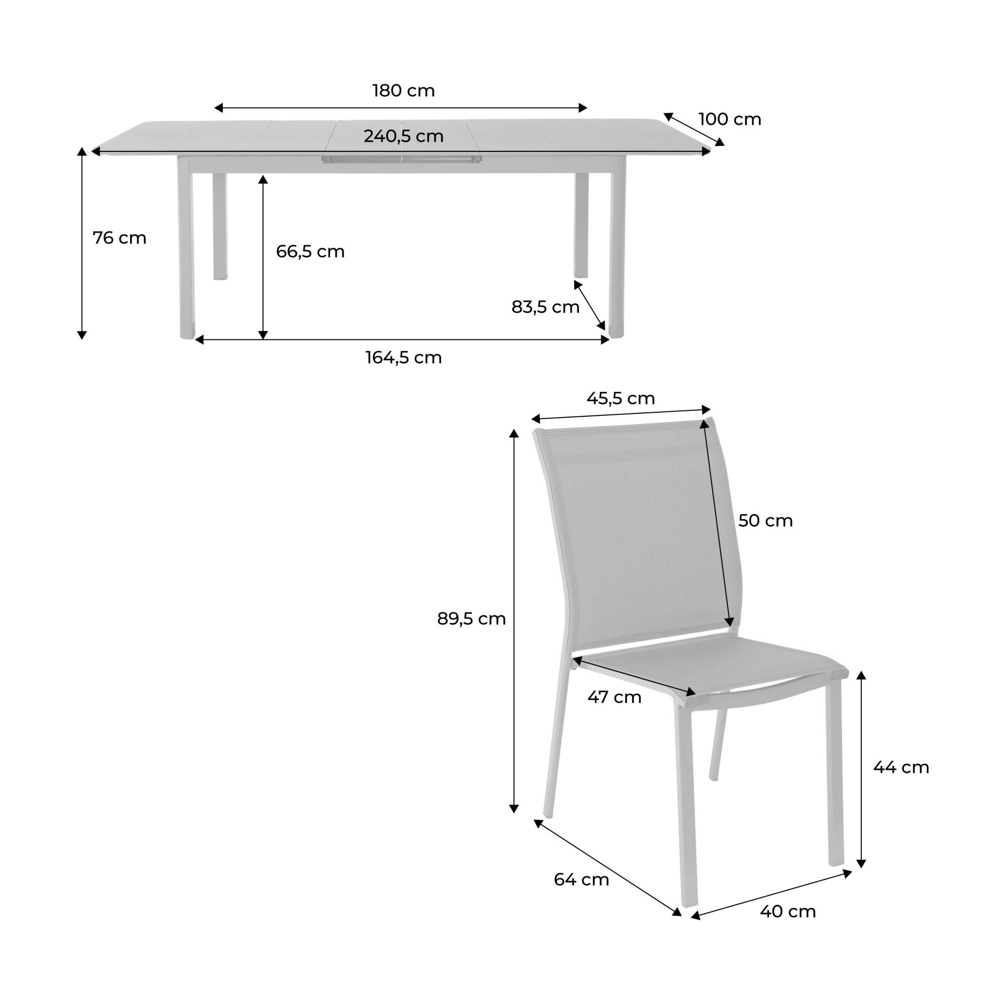 Table de jardin extensible aluminium + 8 assises SORIA + BUFFALO