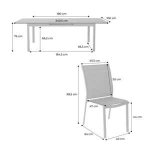 Table de jardin extensible aluminium + 8 assises SORIA + BUFFALO
