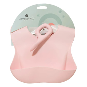 Set bavoir et cuillère Yum silicone rose