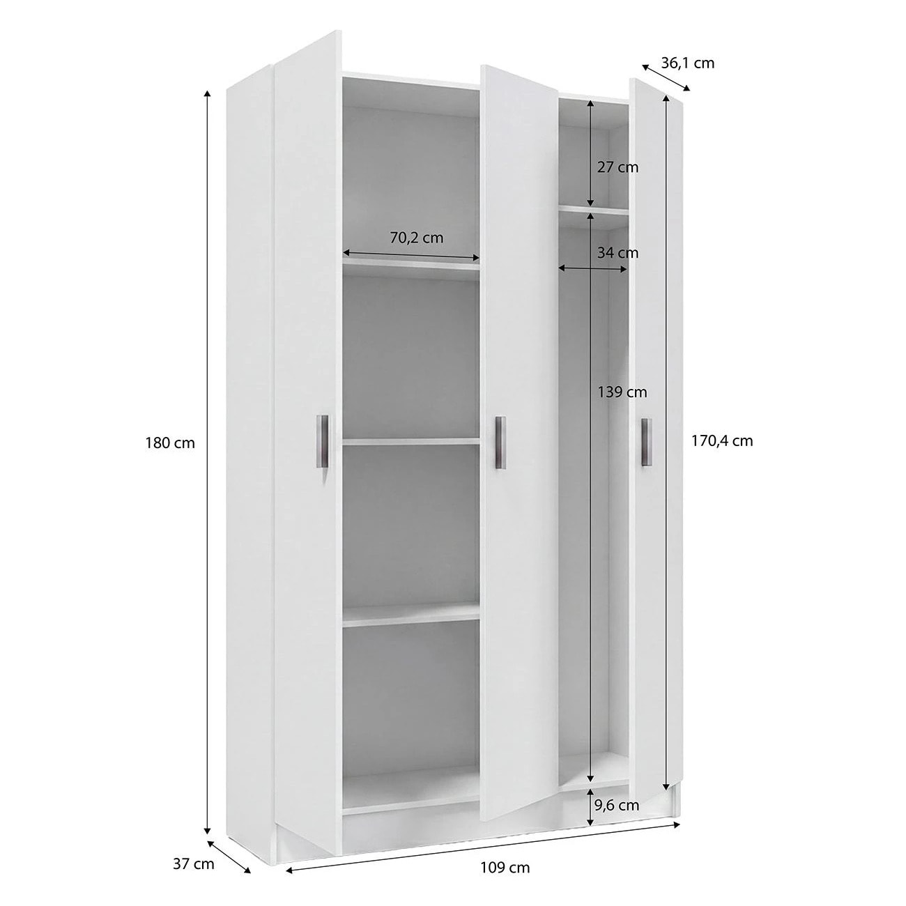 Armario de 3 puertas en blanco artik 109x180 cm Multi Useful Blanco