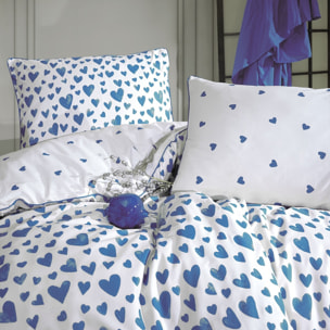 Parure de lit 100% Coton imprimé "Amour Bleu "