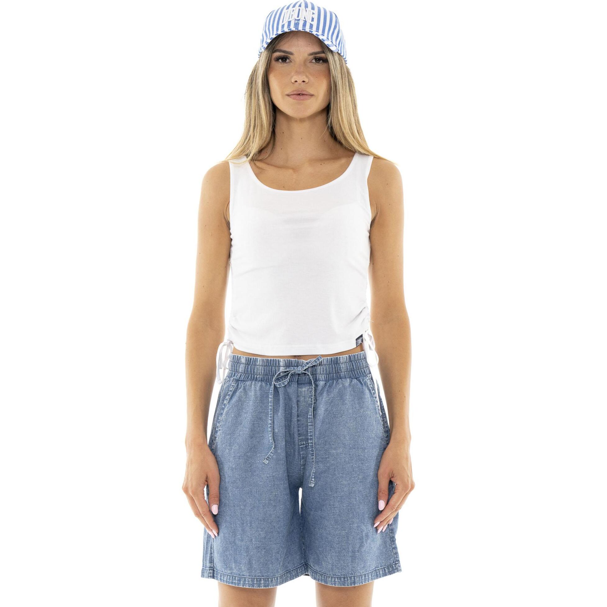 Camiseta de tirantes de mujer de canalé con cordones Leone Fancy Stripes