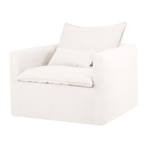 Sillón de algodón y lino desenfundable tono blanco de 108x96cm Alto: 99 Largo: 108 Ancho: 96